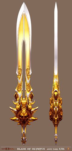 an image of two swords with gold accents