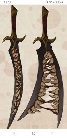 two swords with intricate designs on them are shown in an instagramting postcard