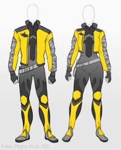 the yellow and black suit is shown