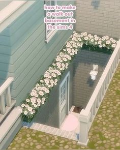 an animated image of a house with flowers on the balcony