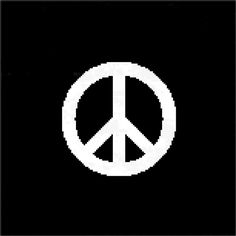 a white peace sign on a black background with the word peace in it's center