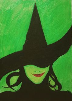 a painting of a woman wearing a witches hat