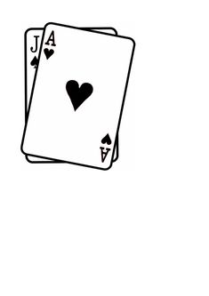 two playing cards with hearts drawn on the front and back, in black and white