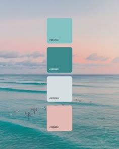 the ocean is full of people swimming and surfing