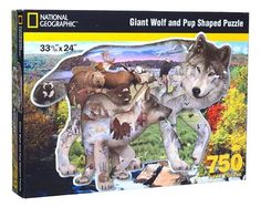 a puzzle box with an image of two wolfs on the front and one bear on the back