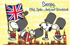 the british flag is being carried by three dogs