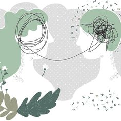 an abstract drawing of two people facing each other and one is holding a flower in her hand