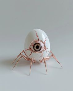 an eyeball with metal spikes on it is shown in front of a gray background
