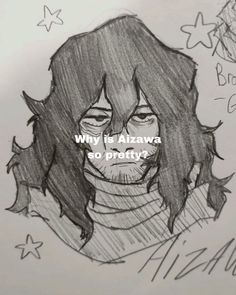 a drawing of a man with long hair and glasses