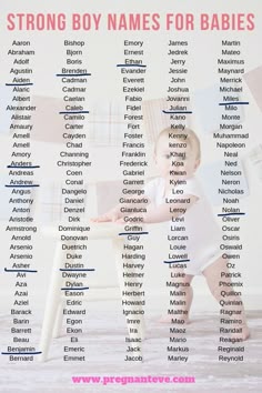 a baby standing in front of a chair with the words, strong boy names for babies