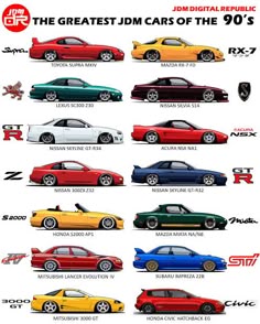 the cars of the 90's are all different colors