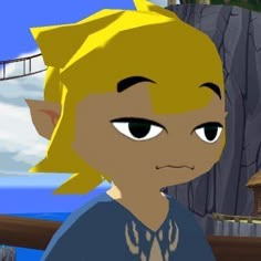 a cartoon character standing in front of a bridge