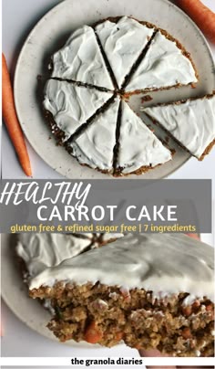 carrot cake with cream cheese frosting and sliced carrots