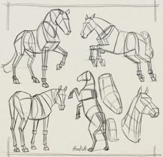 some drawings of horses that are standing up