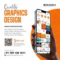 a person holding an iphone in their hand with the text quality graphics design on it