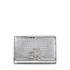 Jimmy Choo VARENNE CLUTCH Mother Of The Bride Handbags, Mother Of The Bride Shoes, Fancy Purses, Silver Clutch Bag, Womens Designer Bags, Cinch Bag, Silver Clutch, Crocodiles, Ladies Clutch