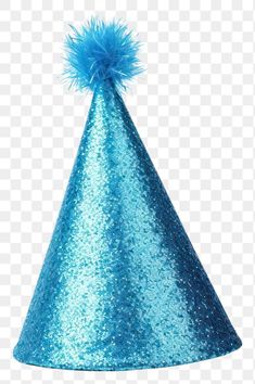a blue party hat with feathers on the top, isolated against a white background png