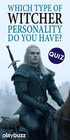 a man riding on the back of a horse next to a text that reads which type of witch personality do you have?