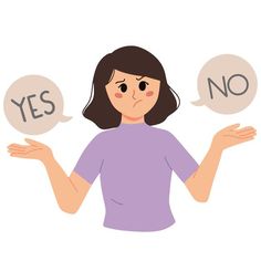 a woman with two speech bubbles saying yes and no