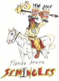 a drawing of a man riding on the back of a white horse holding a stick