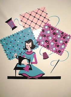 an image of a woman sewing on the sewing machine with flowers in the back ground