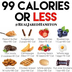 100 Calories In Food, 50 Calories Snacks, 100 Calories Rice, 50 Calorie Foods, What Foods Have The Most Calories, 100 Calories Food, Menu With Calories, Low Calorie Options, 50 Calorie Meals