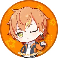 an anime character with orange hair and green eyes