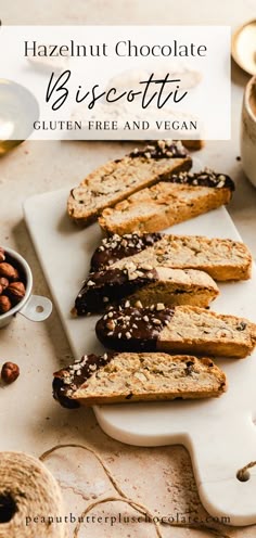 hazelnut chocolate biscotti gluten free and vegan on a cutting board