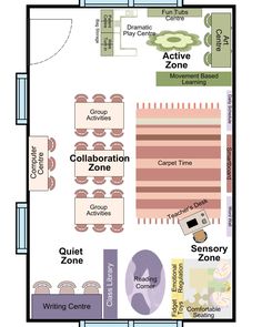 the floor plan for a conference room with tables and chairs, seating areas, and an area