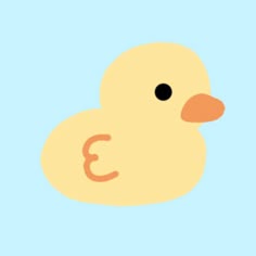 a yellow rubber ducky floating in the water with an e on it's side