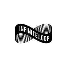 the infinite loop logo is black and white, with an abstract design in the center