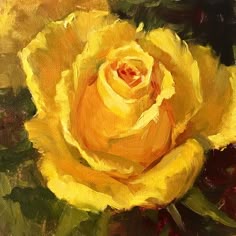 an oil painting of a yellow rose