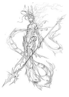 Merfolk Drawing, Siren Design Drawings, Fantasy Siren Drawing, Mermaid Warrior, Warrior Mermaid Tattoo, Warrior Mermaid, Sketch Mermaid, Siren Sketch, Siren Sketch Tattoo