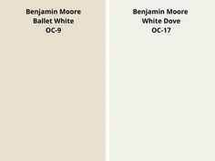 two different shades of white paint with the words behrin moore and ballett white