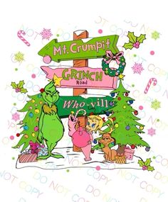the grinch christmas sign has many signs on it
