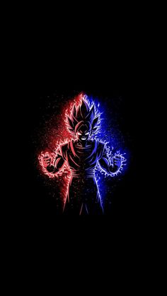 the dragon ball gohan is lit up in red, blue and pink lights on a black background