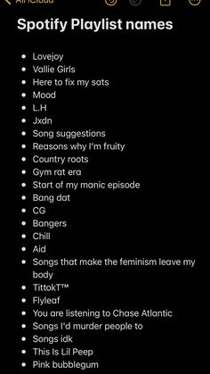 the list for spotify playlist names is shown in this screenshoto screen