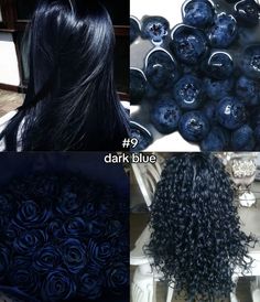 Dark Dyed Curly Hair, Deep Blue Hair Color, Blueberry Hair Color, Dark Blue Black Hair, Blueberry Black Hair Color, Navy Blue Dye, Blueberry Black Hair, Dark Colored Hair, Dark Blue Dye