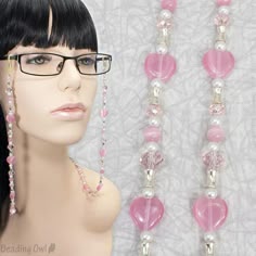 Handcrafted beaded eyeglass chain helps keep your eyewear close at hand. Ideal gift for those who are like me and are forever misplacing their eyeglasses. Product Details Chain Length: 30 inches Color(s): Pink Silver Product ID: G392.07 Eyeglass Holder Chain, Glasses Chain Beaded, Pink Necklace Beaded, Eyeglass Chains, Eyeglasses Chains, Glasses Lanyard, Eyeglasses Chain, Cheap Pink Glasses Chains As Gift, Beaded Glasses Holder