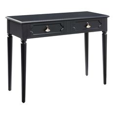 a black table with two drawers on one side and an open drawer on the other