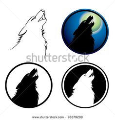 the howling wolf logo is shown in three different colors and sizes, including black and white