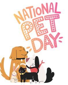 two dogs and one cat are hugging each other with the words national pet day above them