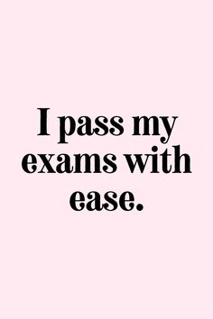 A light pink background with black bold text featuring a calming exams affirmations quote.