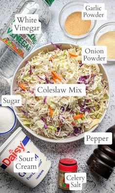 the ingredients for coleslaw are shown here