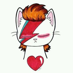 a drawing of a cat with a heart on it's forehead