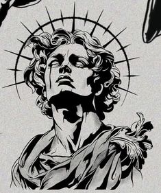 a black and white drawing of the face of jesus