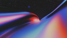 an abstract image of colorful lines in the night sky, with stars and space in the background