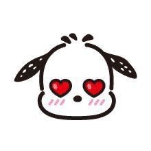 a drawing of a dog with hearts in its eyes and nose, on a white background