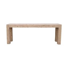 a large wooden table with two legs and a long shelf on the top, against a white background