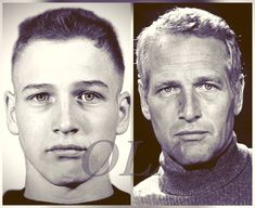 two men are shown in black and white, one is older than the other man